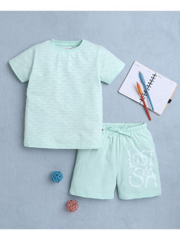 Bumzee - Pista Green Boys Half Sleeves T-Shirt & Shorts (Set of 2)