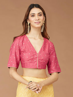 Fabindia - Pink Viscose Blend Embellished Stitched Blouse