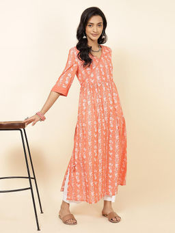 Fabindia - Orange Cotton Viscose Printed Kurta