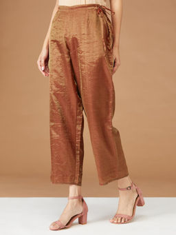 Fabindia - Maroon Cotton Blend Self Design Ijar Pants