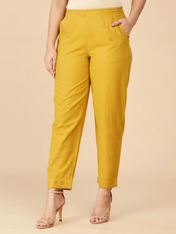 Fabindia - Mustard Cotton Solid Ijar Pants