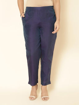 Fabindia - Purple Cotton Silk Full Length Ethnic Pants