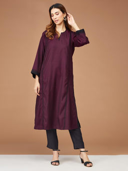 Fabindia - Purple Wool Woven Long Kurta