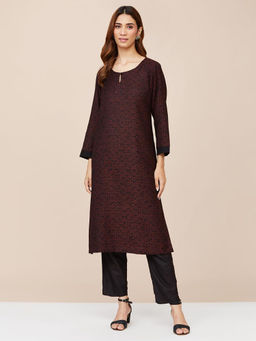 Fabindia - Black Wool Calf Length Long Kurta