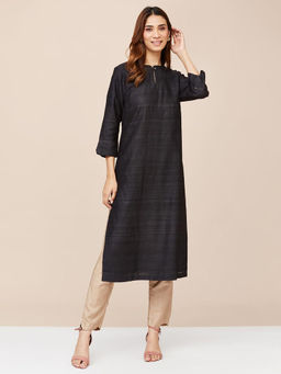 Fabindia - Black Wool Straight Knee Length Kurta