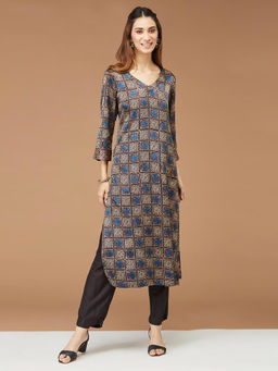 Fabindia - Multi Viscose Blend Ajrakh Printed Long Kurta