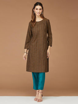 Fabindia - Brown Wool Woven Knee Length Kurta