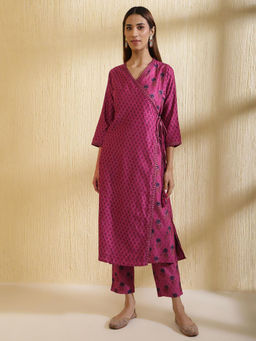 Fabindia - Magenta Cotton Silk Printed Kurta (Set of 2)