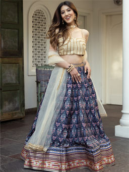 Lavanya The Label - Cream Printed Lehenga Choli (Set of 3)