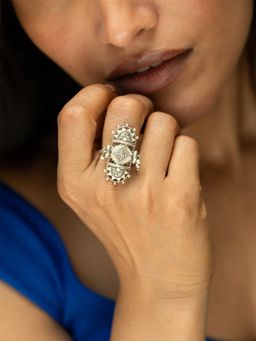 Shaya by CaratLane - 925 Silver Shaya by CaratLane Patola Style Ring In Oxidised 925 Off White