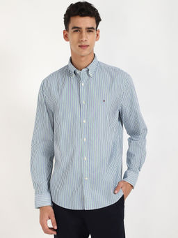 Tommy Hilfiger - Green Striped Regular-Fit Poplin Shirt