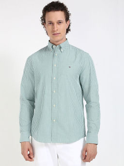 Tommy Hilfiger - Green Striped Regular-Fit Poplin Shirt