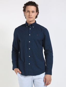 Tommy Hilfiger - Navy Blue Printed Regular-Fit Poplin Shirt