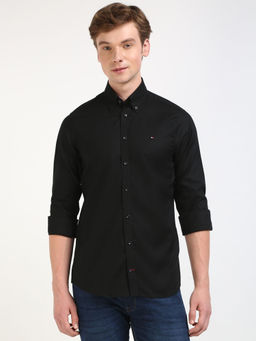 Tommy Hilfiger - Black Solid Slim-Fit Oxford Shirt