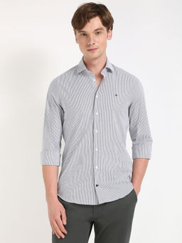 Tommy Hilfiger - Grey Striped Slim-Fit Poplin Shirt