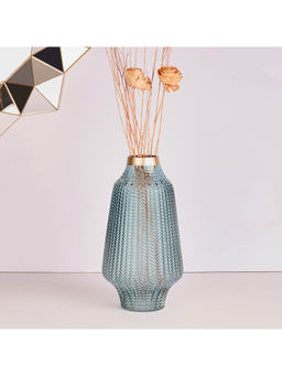HomeTown - Ribbed Glass Vase, Aqua