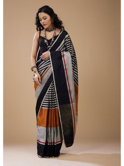 KALKI FASHION - Satin Stripe Print Saree In Multi-Color with Unstitched Blouse