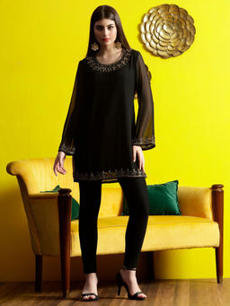DEBONATELLA - Black Embellished Round Neck Lining Kurti