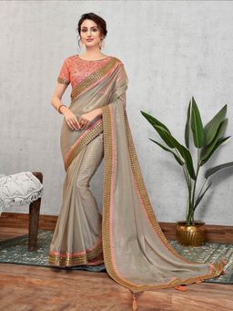 Odette - Grey Silk Georgette Designer Saree with Unstitched Blouse