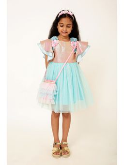 A Little Fable - Blue Glitter Rose Dress
