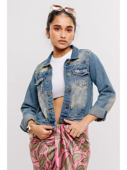 FREAKINS - Blue Classic Ripped Indigo Denim Jacket