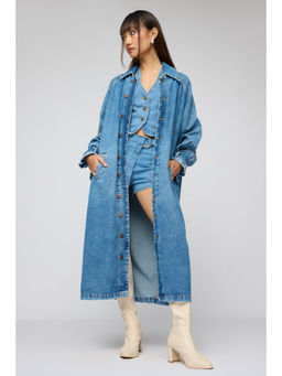 FREAKINS - Basic Blue Denim Trench Coat