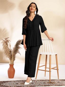 Janasya - Women'S Black Design Peplum Co-Ord (Set of 2)