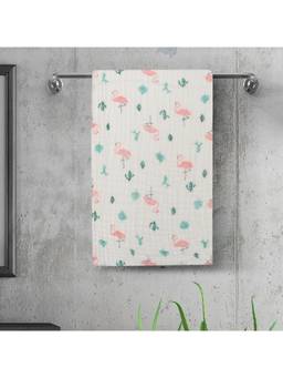 Baby Moo - Flamingo 100% Cotton Ultra Soft Eco Friendly Absorbent Towel - White