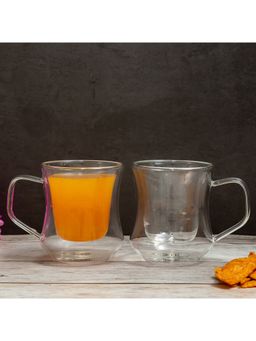 EZ Life - Borosilicate Double Walled Glass Passion Mug with Handle - Transparent- 180 ml - Pack of 4