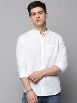 SHOWOFFFF - Mens Mandarin Collar White Solid Shirt