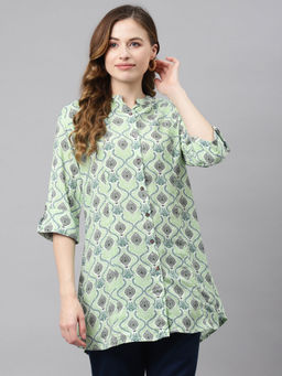 Divena - Light Green Floral Rayon Top