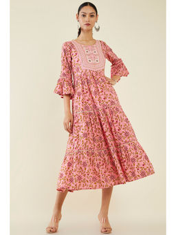 Soch - Women Pink Rayon Printed Kurta