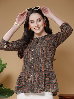 Indibelle - Women Rayon Printed Black Top