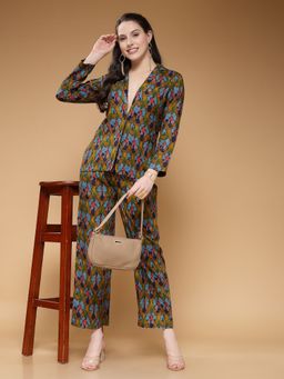 Indibelle - Women Rayon Abstract Printed Green Co-Ord (Set of 2)