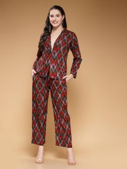 Indibelle - Women Rayon Abstract Printed Maroon Co-Ord (Set of 2)
