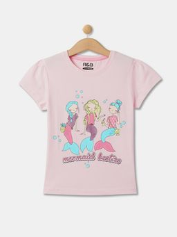 R&B - Pink Cotton Graphic Short Sleeve Crew Neck Girls T-Shirt
