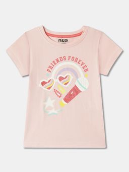 R&B - Pink Cotton Short Sleeve Crew Neck Girls T-Shirt