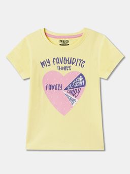 R&B - Yellow Cotton Short Sleeve Crew Neck Girls T-Shirt