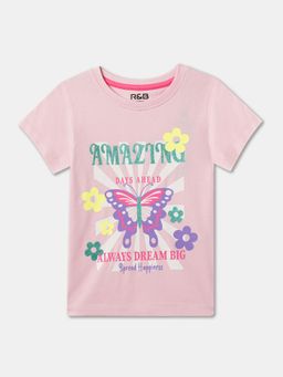 R&B - Pink Graphic Short Sleeve Crew Neck Girls T-Shirt