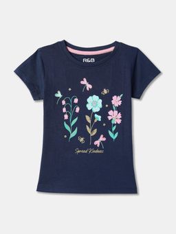 R&B - Navy Blue Cotton Short Sleeve Crew Neck Girls T-Shirt