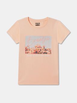 R&B - Peach Cotton Short Sleeve Crew Neck Girls T-Shirt