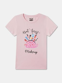 R&B - Pink Cotton Short Sleeve Crew Neck Girls T-Shirt
