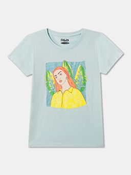 R&B - Blue Cotton Short Sleeve Crew Neck Girls T-Shirt
