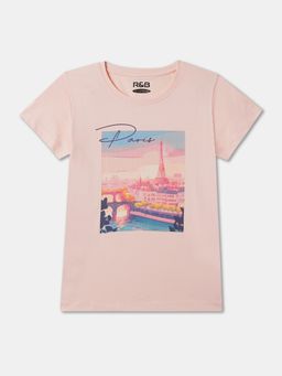 R&B - Pink Cotton Graphic Short Sleeve Crew Neck Girls T-Shirt