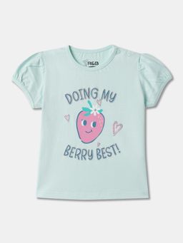 R&B - Blue Cotton Short Sleeve Crew Neck Girls T-Shirt