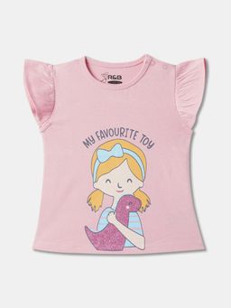 R&B - Pink Cotton Short Sleeve Crew Neck Girls T-Shirt