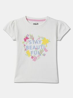 R&B - Ivory Graphic Short Sleeve Crew Neck Girls T-Shirt