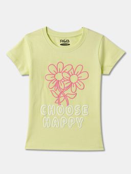 R&B - Yellow Cotton Short Sleeve Crew Neck Girls T-Shirt