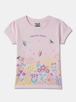 R&B - Pink Cotton Graphic Short Sleeve Crew Neck Girls T-Shirt