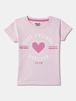 R&B - Pink Cotton Short Sleeve Crew Neck Girls T-Shirt